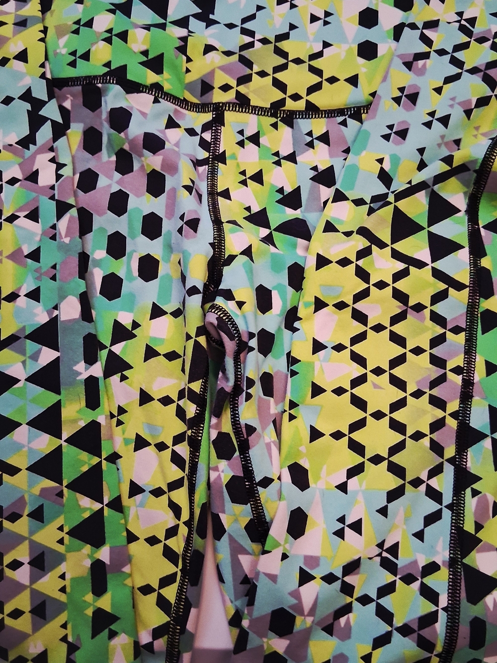 Victoria's Secret Sport Black Leggings with Lime & Mint Geometric Panels